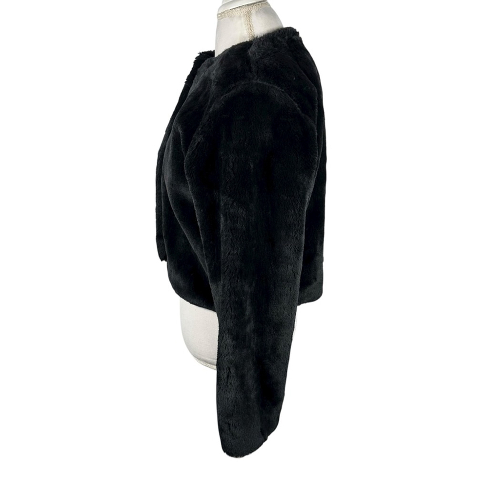 Duffel Outdoor Black Faux Fur Plush Jacket Bolero Crop Cozy Soft Winter Size S - Picture 3 of 11